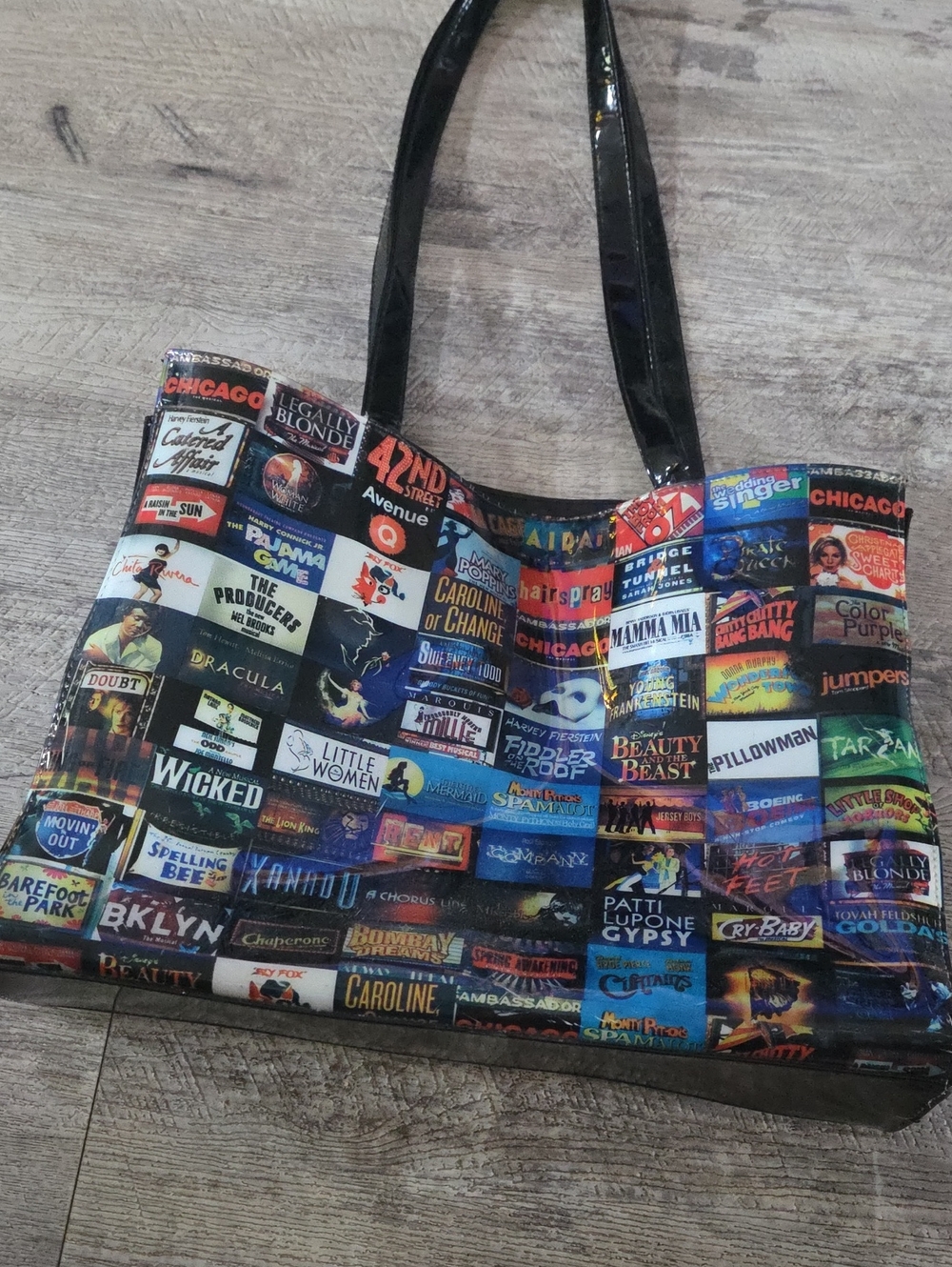 BROADWAY BAG Multicolor Theater Poster Print Tote Bag with Black Handles
